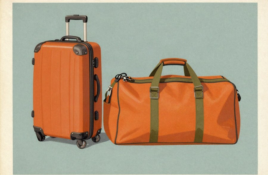 Illustration of a rolling suitcase and a duffel bag