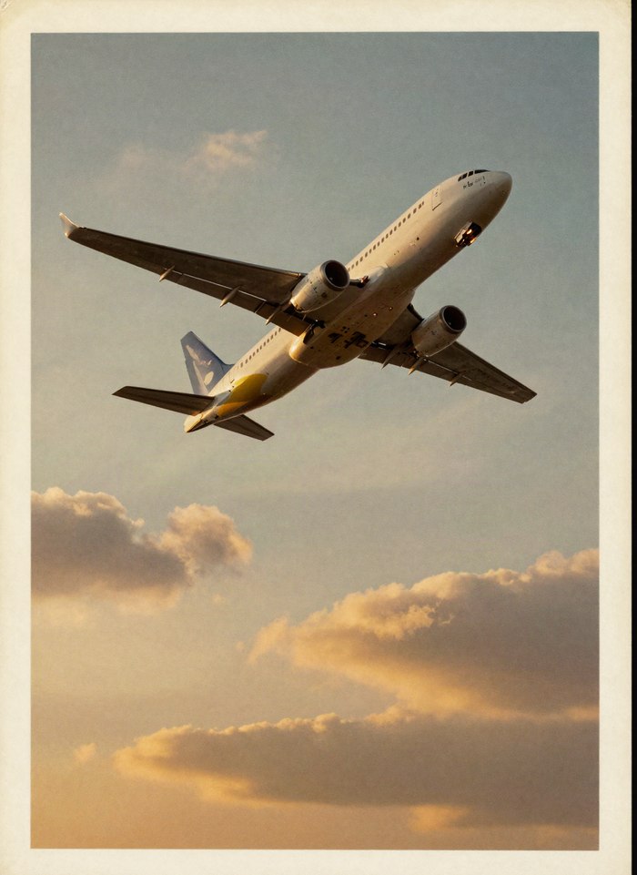 Vintage travel poster style illustration of an airplane